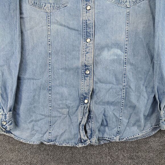 Solutions Denim Shirt Mens Size XL Blue Pearl Snaps Collared - Picture 8 of 13